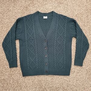 Aritzia Sunday Best Peggy Sweater Cardigan Green Merino Wool V-Neck Size Small